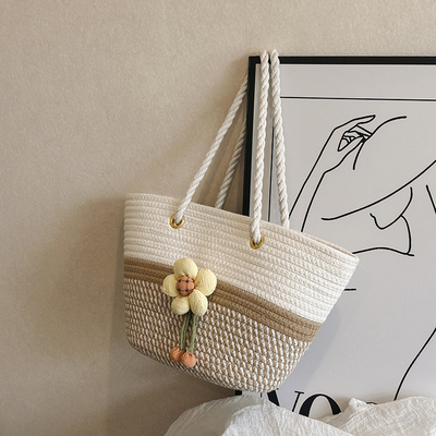 Luxury Large Summer Beach Personalized Custom PU Leather Trim Crochet Raffia Straw Tote Bag Handbag Manufacturers For Women