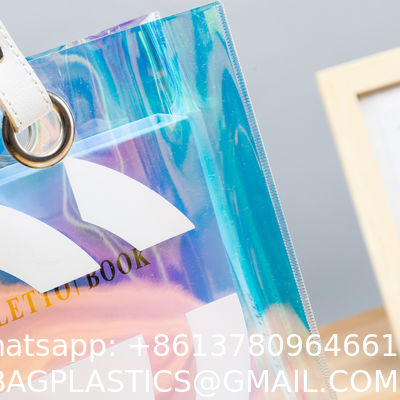 Holographic Clear Tote Bag With Leather Handle Iridescent Beach Totes Shoulder Handbag For Women Summer Pool Party