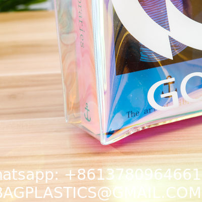 Holographic Clear Tote Bag With Leather Handle Iridescent Beach Totes Shoulder Handbag For Women Summer Pool Party