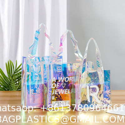 Holographic Clear Tote Bag With Leather Handle Iridescent Beach Totes Shoulder Handbag For Women Summer Pool Party
