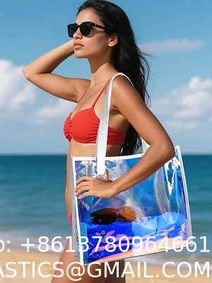 Wholesale Fashion Waterproof Clear Pvc Plastic Iridescent Clear Shoulder Beach Bag Holographic Laser Pvc Tote Shopping Bags