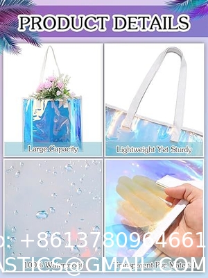 Wholesale Fashion Waterproof Clear Pvc Plastic Iridescent Clear Shoulder Beach Bag Holographic Laser Pvc Tote Shopping Bags