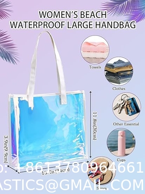Wholesale Fashion Waterproof Clear Pvc Plastic Iridescent Clear Shoulder Beach Bag Holographic Laser Pvc Tote Shopping Bags