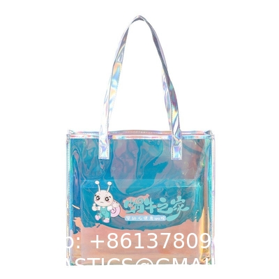 Wholesale Fashion Waterproof Clear Pvc Plastic Iridescent Clear Shoulder Beach Bag Holographic Laser Pvc Tote Shopping Bags