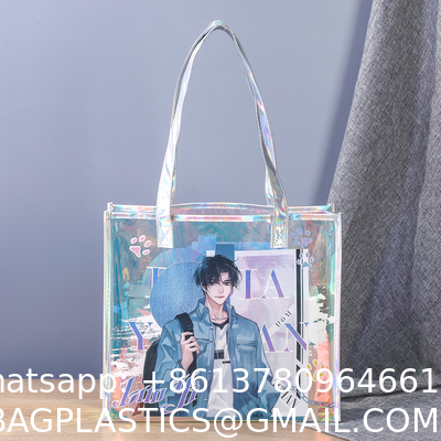 Wholesale Fashion Waterproof Clear Pvc Plastic Iridescent Clear Shoulder Beach Bag Holographic Laser Pvc Tote Shopping Bags