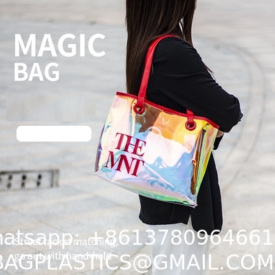 Custom Beach Bag Wholesale Pvc Shopping Bag Luxury Waterproof Holographic Clear Tote Bags With Logo Women Cosmetic Handbags