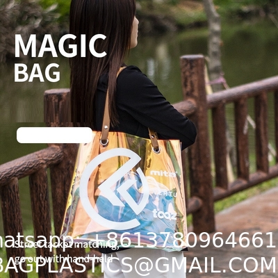 Custom Beach Bag Wholesale Pvc Shopping Bag Luxury Waterproof Holographic Clear Tote Bags With Logo Women Cosmetic Handbags