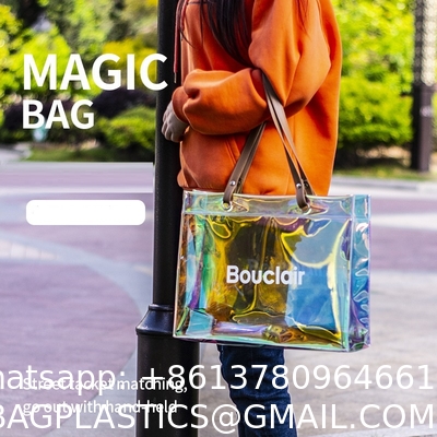 Custom Beach Bag Wholesale Pvc Shopping Bag Luxury Waterproof Holographic Clear Tote Bags With Logo Women Cosmetic Handbags