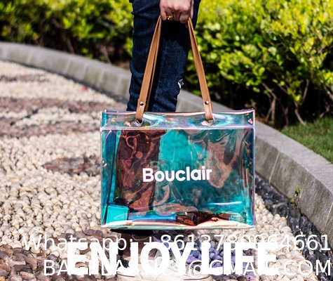 Custom Beach Bag Wholesale Pvc Shopping Bag Luxury Waterproof Holographic Clear Tote Bags With Logo Women Cosmetic Handbags