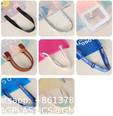 Custom Logo Eco-Friendly Recycle Iridescent Hologram Colorful Pvc Plastic Beach Bag TPU Handle Holographic Tote Shopping Bag