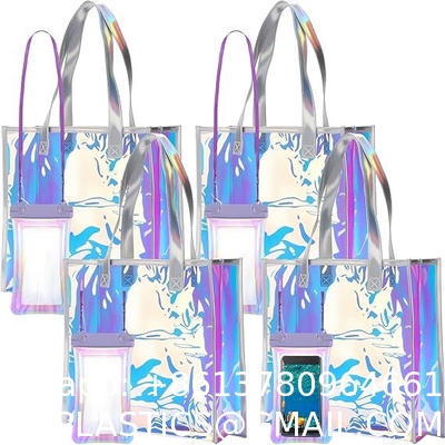 Beach Totes Bags For Women Waterproof Iridescent Shoulder Handbags With Phone Pouch Clear Beach Bag, Foldable & Washable Tote Bag For Work Gym Pool, Travel Wedding, Compatible