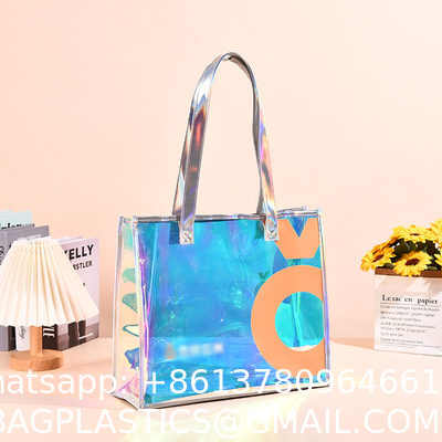 Beach Totes Bags For Women Waterproof Iridescent Shoulder Handbags With Phone Pouch Clear Beach Bag, Foldable & Washable Tote Bag For Work Gym Pool, Travel Wedding, Compatible