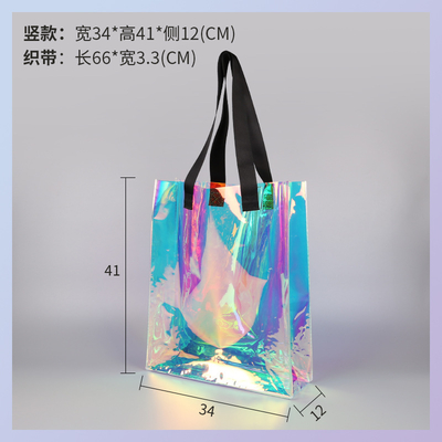 hologram holographic shiny fashion sustainable Waterproof Beach Bags Women Clear Iridescent Tote Bag Cosmetic Pouch For Phone Travel Beach Pool Essentials