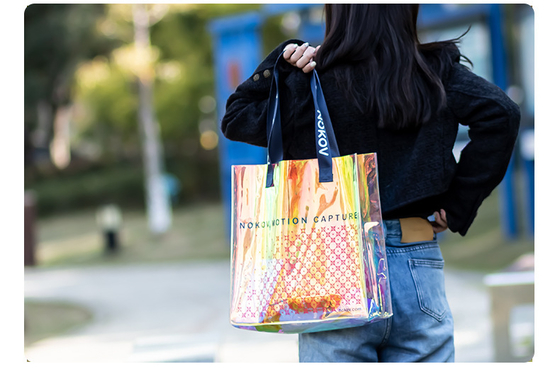 hologram holographic shiny fashion sustainable Waterproof Beach Bags Women Clear Iridescent Tote Bag Cosmetic Pouch For Phone Travel Beach Pool Essentials