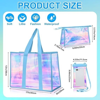 Recycled Recyclable Hot Sale Customized Logo and Size Clear Transparent Holographic PVC Gift Iridescent Tote Bag Hologram TPU Laser Shopping Handle Bag