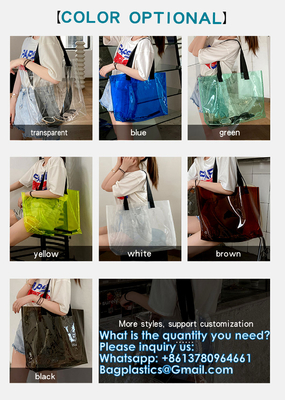 Wholesale Custom Rainbow Color Laser Shopping Bag Holographic Iridescent Jelly Clear PVC Tote Bag Popular Fashion Beach Accept Shiny Reusable Hologram Clear Laser Transparent Pvc Tote Bag