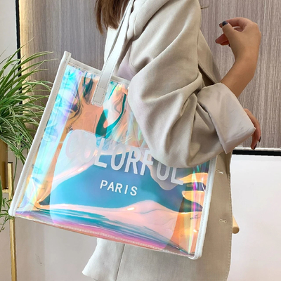 Eco-Friendly Waterproof Convenience Laser Pvc Beach Tote Bag Tote Pvc Bag Customizable Purses Ladies Transparent Jelly Tote Handbags Women PVC Hand Bags