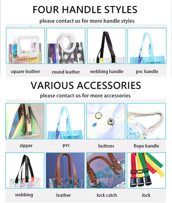 Hot Sale Gift Custom Color Logo Foldable Transparent Waterproof Holographic Shopping Clear TotePvc Tote Waterproof Transparent Shoulder Jelly Custom Pvc Shopping Holographic Bag Clear Laser Handbag