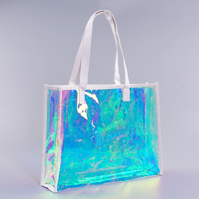 Hot Sale Gift Custom Color Logo Foldable Transparent Waterproof Holographic Shopping Clear TotePvc Tote Waterproof Transparent Shoulder Jelly Custom Pvc Shopping Holographic Bag Clear Laser Handbag