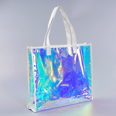 Beach Bag Waterproof Clear Jelly Candy Color Transparent PVC Tote Shopping Bag Custom Logo Pvc Clear Laser Gift Bag For Women Waterproof Transparent Holographic Packaging Summer Beach Pvc Tote