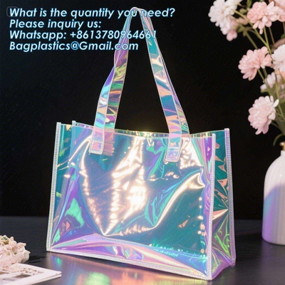 Vinyl Tote Bag Neon Jelly Shoulder Beach Bag Laser Shopping Summer Beach Women Pvc Shoulder Tote Bags Holographic Waterproof Jelly Transparent Handbag For Girl