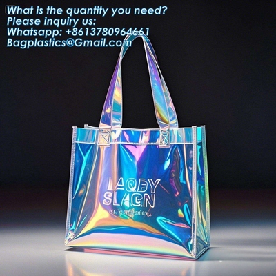 Vinyl Tote Bag Neon Jelly Shoulder Beach Bag Laser Shopping Summer Beach Women Pvc Shoulder Tote Bags Holographic Waterproof Jelly Transparent Handbag For Girl