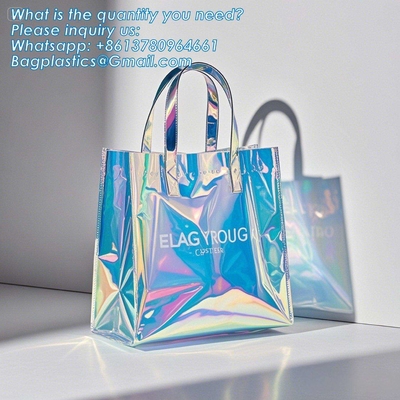 Vinyl Tote Bag Neon Jelly Shoulder Beach Bag Laser Shopping Summer Beach Women Pvc Shoulder Tote Bags Holographic Waterproof Jelly Transparent Handbag For Girl
