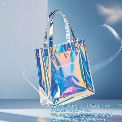 Vinyl Tote Bag Neon Jelly Shoulder Beach Bag Laser Shopping Summer Beach Women Pvc Shoulder Tote Bags Holographic Waterproof Jelly Transparent Handbag For Girl