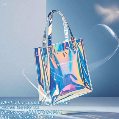 Vinyl Tote Bag Neon Jelly Shoulder Beach Bag Laser Shopping Summer Beach Women Pvc Shoulder Tote Bags Holographic Waterproof Jelly Transparent Handbag For Girl