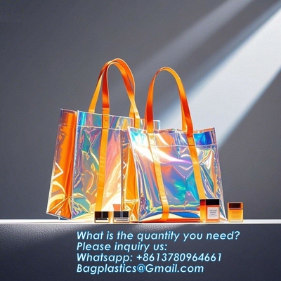 Vinyl Tote Bag Neon Jelly Shoulder Beach Bag Laser Shopping Summer Beach Women Pvc Shoulder Tote Bags Holographic Waterproof Jelly Transparent Handbag For Girl