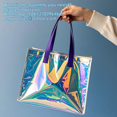 Vinyl Tote Bag Neon Jelly Shoulder Beach Bag Laser Shopping Summer Beach Women Pvc Shoulder Tote Bags Holographic Waterproof Jelly Transparent Handbag For Girl