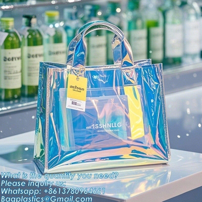 Vinyl Tote Bag Neon Jelly Shoulder Beach Bag Laser Shopping Summer Beach Women Pvc Shoulder Tote Bags Holographic Waterproof Jelly Transparent Handbag For Girl