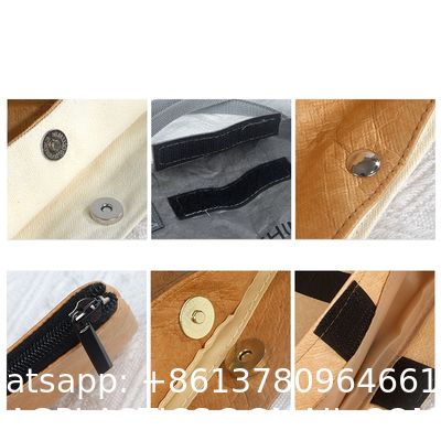 Recycle Untearable Durable Waterproof Eco-Friendly Punched Tote Tyvek Dupont Kraft Paper Shopping Handbag With Polyester Lining