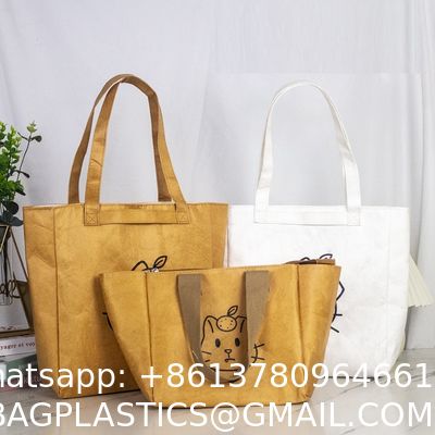 Recycle Untearable Durable Waterproof Eco-Friendly Punched Tote Tyvek Dupont Kraft Paper Shopping Handbag With Polyester Lining