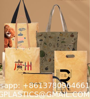 Recycle Untearable Durable Waterproof Eco-Friendly Punched Tote Tyvek Dupont Kraft Paper Shopping Handbag With Polyester Lining