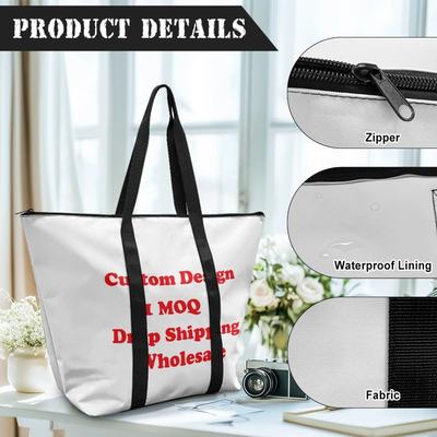 Fashion Casual Street Reusable Environmental Handbag Zipper Tote Bag, Kraft Paper Beach Bag Large Hobo Carry All Travel Shopping Handbag Plastic Shoulder Bag