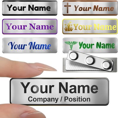 Metal Engraved Name Badge, Custom Name Tag, Personalized Plastic Or Metal ID Name Plate, Solid Brass Name Tag With Magnetic, Pin Or Clutch Back, Military, Police, Fire Department Name Badge ID Pin