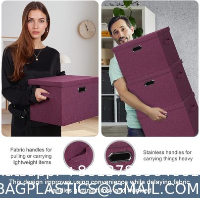 Large jute fabrics Collapsible Storage Bins With Lids Jute Fabric Foldable Storage Boxes Organizer Containers Baskets Cube With Cover For Home Bedroom Closet Office Nursery