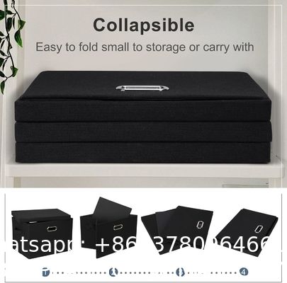 DURABLE DOUBLE-SIDED HANDLES Linen Foldable Storage Bins With Lids, 2 Pack, Storage Boxes With Carrying Handles And Sturdy Heavy Cardboard
