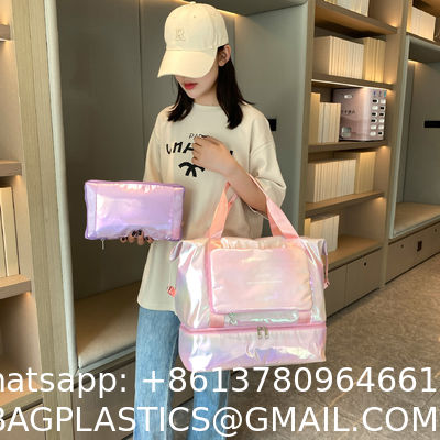 Beach Bag 26L Large Iridescent Waterproof Beach Tote Bag For Women With Zipper & Phone Pouch Sand/Tip-Proof Crossbody