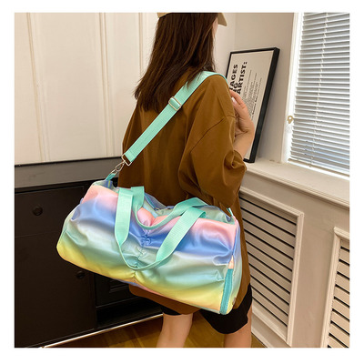 Holographic Shimmering Gym Duffle Bag With Shoes Compartment & Wet Pocket, Women Weekend Overnight Travel Bag Gymnastic Dance Bag For Girl