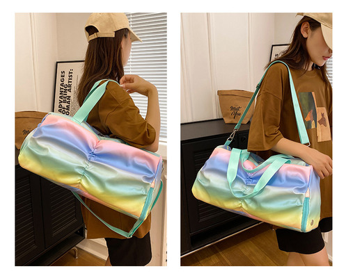 Holographic Shimmering Gym Duffle Bag With Shoes Compartment & Wet Pocket, Women Weekend Overnight Travel Bag Gymnastic Dance Bag For Girl