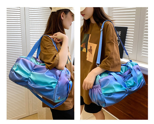 Holographic Shimmering Gym Duffle Bag With Shoes Compartment & Wet Pocket, Women Weekend Overnight Travel Bag Gymnastic Dance Bag For Girl