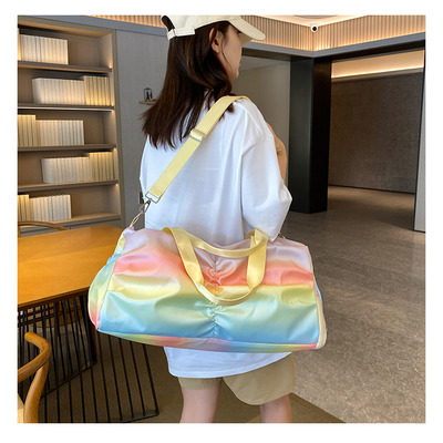 Holographic Shimmering Gym Duffle Bag With Shoes Compartment & Wet Pocket, Women Weekend Overnight Travel Bag Gymnastic Dance Bag For Girl