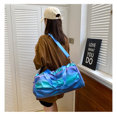 Holographic Shimmering Gym Duffle Bag With Shoes Compartment & Wet Pocket, Women Weekend Overnight Travel Bag Gymnastic Dance Bag For Girl