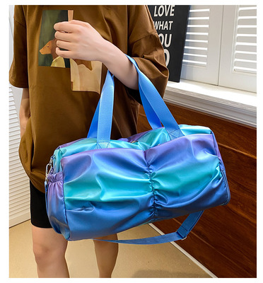 Holographic Shimmering Gym Duffle Bag With Shoes Compartment & Wet Pocket, Women Weekend Overnight Travel Bag Gymnastic Dance Bag For Girl