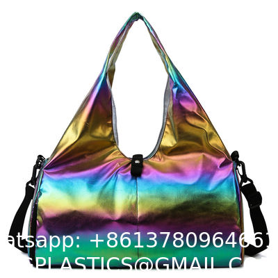 Gym Bag For Women With Wet Pocket & Shoe Compartment, Sports Duffel Overnight Weekender Hospital Workout Carry On Bag For Girls, Holographic Purse Ideal For Travel, Swimming, Dance