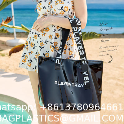 Holographic Clear Tote Bag With Leather Handle Iridescent Bachelorette Beach Bag For Work Stadium Travel, Fashion Bag, Tote Bag, Handle Bag, Handy Bag