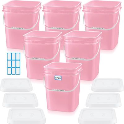 Square Bucket With Lid,Industries Barrels With Lid And Plastic Handle,Rain Buckets,Food Storage Containers DIY Label Stickers Towel And Brush For Paint Storage Tank Crafts