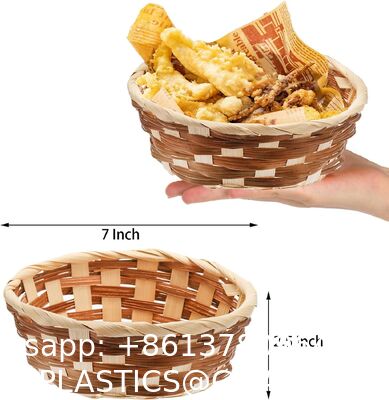 Round Gift Baskets, Bamboo Small Bread & Fruit Baskets, 7" Woven Bread Roll Baskets, Food Serving Baskets, Food Storage Basket For Kitchen Restaurant Display Decor